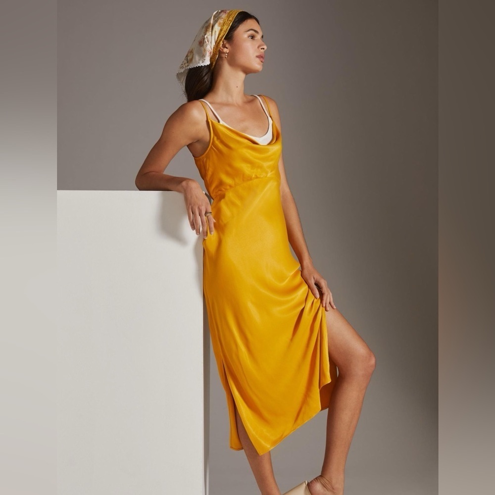 Anthropologie Elyse Bias Slip Dress Canary/Yellow Size XS